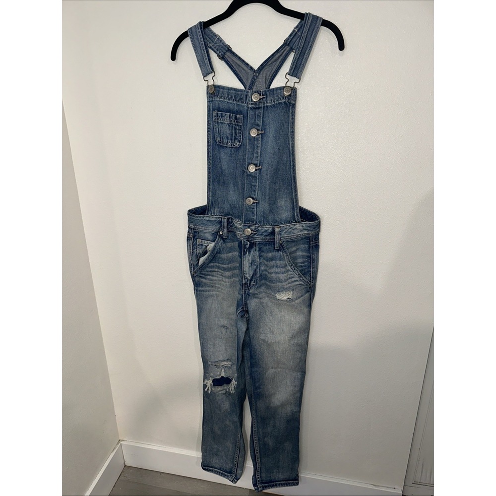 American Eagle Outfitters Womens Overalls Blue Distressed Button Fly Pockets M